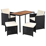 Praktischer Griff am Sessel, Stabiler Polyrattan-Tisch mit Holzplatte, Leicht zu montieren