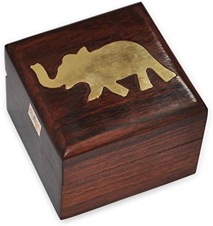 Dungri Craft Elephant Charm Wooden Jewellery Box for Rings Gift for Her 5.08 x 5.08 x 3.81 Cms