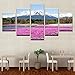 Produktbild Wuwenw Wanddeko Wand Wohnzimmer Wanddekoration Wohnkultur Bilder Hd Drucke Poster 5 Stücke Mount Fuji Schnee Berg Rosa Blumen Meer Landschaftsbilder-20X35/45/55Cm,With Frame