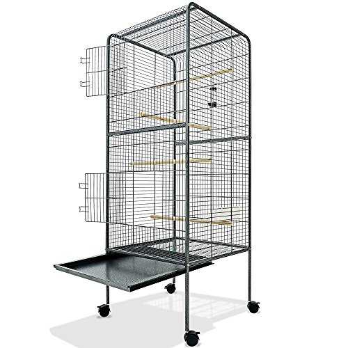 Buy Large Bird Cage Metal Aviary XXL on Wheels 4ft10 Birds House Silver