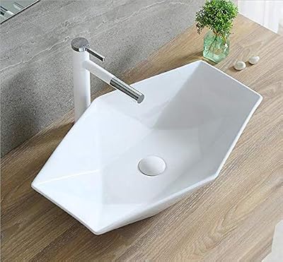 warenplus 1 x Lavabo en céramique ovale grand de lavage Vasque à Poser en Céramique Salle de Bain Diamant Blanc 56,5x36,5x12