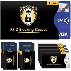 [Lot de 18] Protecteur de Carte de Crédit, Gritin Étui Carte de Crédit Anti-RFID Manchons de Blocage RFID Anti-Vol pour Sécuriser Votre Confidentialité - 14 Cartes de Crédit + 4 Passeport