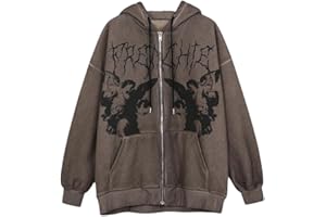 Attria Y2k Grunge Punk bluzy z kapturem na zamek błyskawiczny damskie vintage graficzny nadruk ponadwymiarowa bluza hip-hopowa pulower kurtki