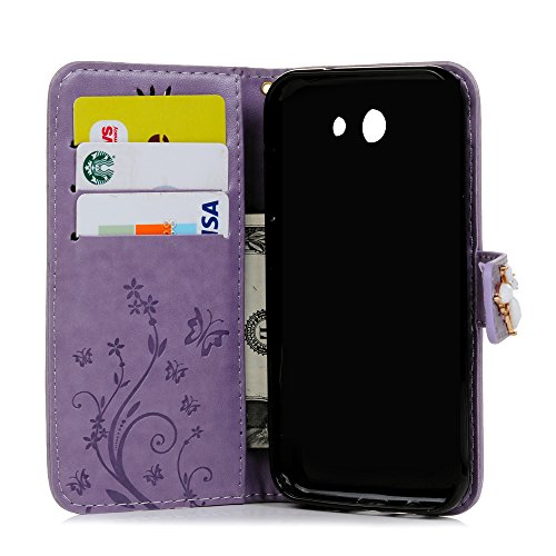 Galaxy J3 Case 2017, Galaxy J3 Prime Case Bling Crystal Diamond Leather Cover Embossed Butterfly Florals Design PU Leather Flip Case TPU Bumper Cover Kickstand Magnetic Case with Card Slots Holders & Wrist Strap Case for Samsung Galaxy J3 / J3 Prime / J3 Emerge - Light Purple