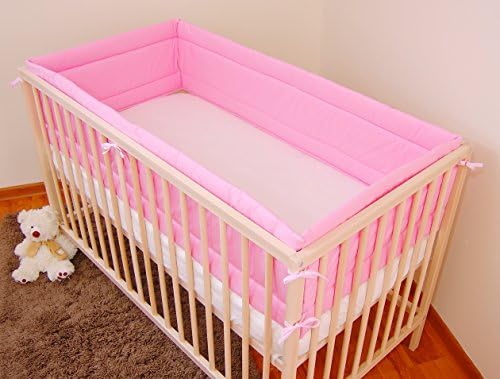 All round bumper/Nursery Bumper/Padded 4 Sided to fit Cot Bed 140 x 70cm (420cm, Pink Check)