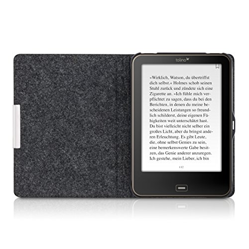 kwmobile Hülle für Tolino Vision 1 / 2 / 3 / 4 HD – Flipcover Case eReader Schutzhülle – Bookstyle Klapphülle Filz Design Dunkelgrau - 8