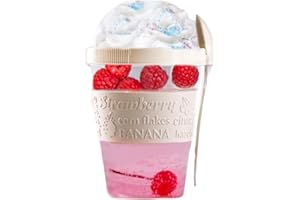 4All Reusable Yogurt Pots 600ml With Spoon Cereal Storage Containers With Lid Airtight Overnight Oats Jar BPA Free Breakfast Cup Cereal On The Go Dishwasher Safe (Cream)