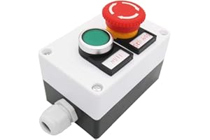 Taiss Interruptor de emergencia, botón verde, seta roja, interruptor de presión de bloqueo, 440 V, 10 A, 1NO 1NC, caja HZ-11ZS-G