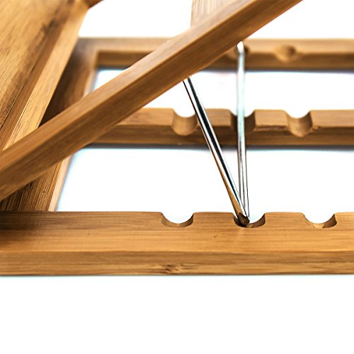 Relaxdays Kochbuchständer Bambus H x B x T: ca. 22 x 33 x 22,5 cm Rezepthalter neigungsverstellbar in 3 Stufen Buchständer für Küche und Büro als Kochbuchhalter und Leseständer Buchstütze Holz, natur - 5