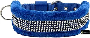 Eagle pets Dog Collar Nylon Black Fur Soft Padded Puppy Collar 1.25inch (Blue, Large)