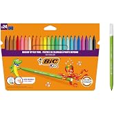 BIC Kids Kid Couleur Ultra Yıkanabilir Ke&ccedil;eli Boya Kalemi 24 Renk, Kolayca &Ccedil;oğu Kumaştan &Ccedil;ıkar, Su Bazlı Ke&ccedil;eli Kalem
