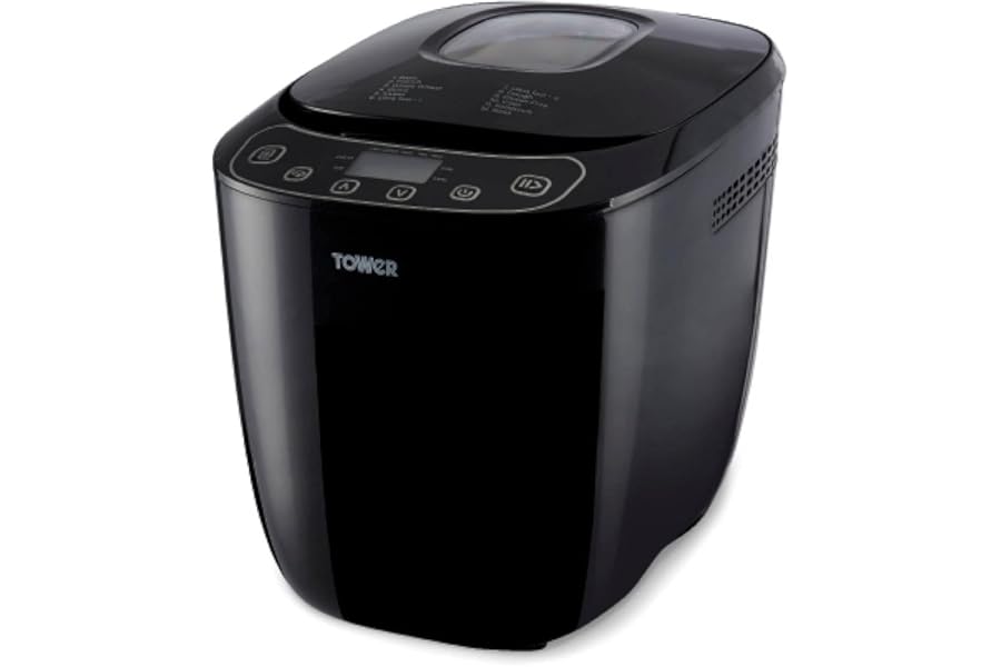 Tower T11003 2 lb Digital Bread Maker with 12 Automatic Programs, 13 Hours Delay Timer, 60 Minutes Keep Warm Function, Adjustable Crust Control, Non-Stick Bread Pan, 550 W, Black