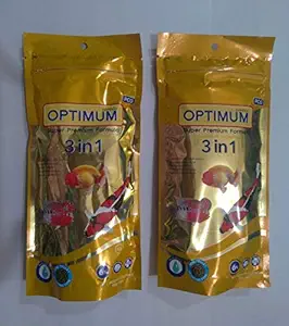 Fish-O-Fish Optimum 3 in 1, 200gm (100gm x 2) Super Permium Formula Fish Food for Carp, Goldfish and Cichlid Spirulina 6%. (Mini Pallet)