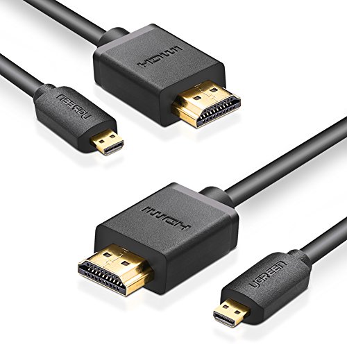 UGREEN Micro HDMI 2m Micro HDMI auf HDMI High Speed Kabel mit Ethernet Vergoldete Kontakte Unterstützung 1080p 3D,4K-Auflösung und Audio Return, Micro HDMI D Stecker auf HDMI A Stecker 2 Stücks, Schwarz