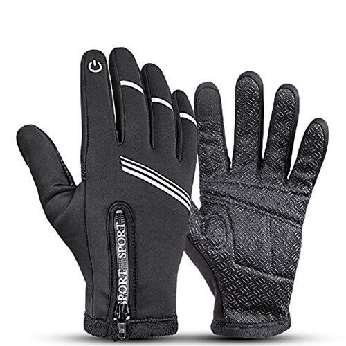 Preisvergleich Produktbild iSpchen Unisex Laufen Handschuhe, Touchscreen Warme Winddichte Wasserdichte Handschuhe Fleece Futter Verdicken Outdoor Sports Volle Finger Handschuhe Männer Frauen Schwarz (L) EINWEG
