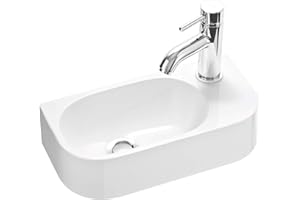 STILFORM Gäste WC Waschbecken PARK 40x20 cm aus Mineralguss für Wandmontage oder Aufsatzwaschbecken mit Hahnloch Rechts, Waschbecken mit Lotus-Effekt