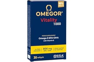 Omegor Vitality 1000 - Supplément alimentaire avec 90% des oméga 3 sous forme de triglycérides - avec de la vitamine E - pour le cœur, la vision et le cerveau en santé - 30 gélules