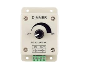 TECHZOCO Controlador Dimmer de intensidad tira led, Regulador De Voltaje Con Botón Giratorio, Controlador de Atenuación LED, PWM Regulador de atenuación, Apto para Tira LED 5050 3528 | DC 12V-24V 8A