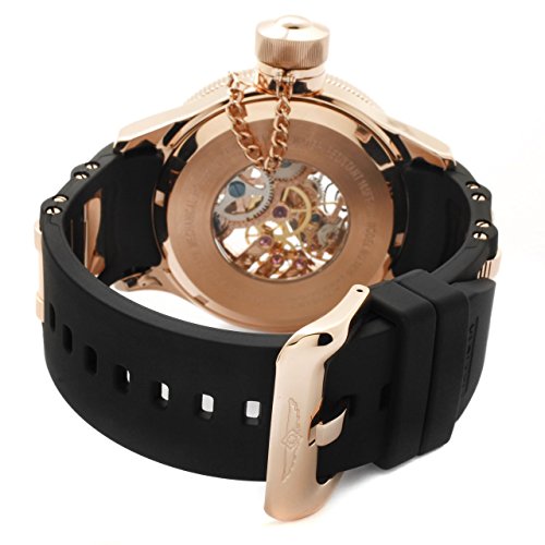 Invicta Men's Mechanical Watch with Rose Gold Dial Analogue Display and Black PU Strap 1090