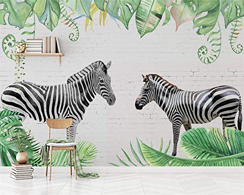 Preisvergleich Produktbild LHDLily 3D Papel pintado Wallpaper Fresco Mural Papel Tapiz Personalizado Artesanal Nórdicos Zebra Hojas Tropicales Pared De Ladrillo De Fondo Tv Salón Dormitorio Mural 3D Papel Tapiz 150cmX100cm