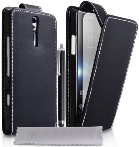 Sony Ericsson Xperia S Accessory Pack PU Black Leather Flip Case Cover With Stylus Pen Screen Protector Film And Grey Micro-Fibre Polishing Cloth
