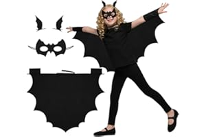 DiULi Bat Wings Costume Set for Kids - Halloween Dress Up, Role Play Party with Cape, Eye Mask & Hair Clips (120-150cm, Black)