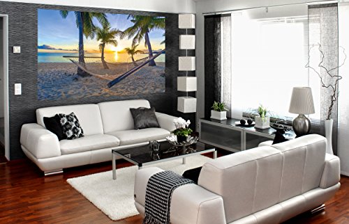 Poster Hängematte am Palm Beach vor Sonnenuntergang Wandbild Dekoration Sonne Karibik Urlaub Sommer Strand Meer Palmen | Wandposter Fotoposter Wanddeko Bild Wandgestaltung by GREAT ART (140 x 100 cm) - 8