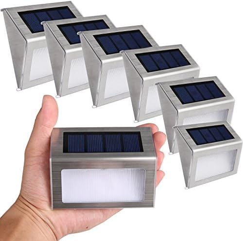 Liqoo Solar Lights Wireless Energy Saving 6 Packs Steel Light Control Waterproof IP44 for Garden Floor Ladder Deck Path Landscape Wall Yard Outside