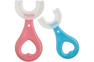 CLAIOL SATIS Silicone U-Shaped Kids Toothbrush, Lovely Kids Training Toothbrush Tools for Kids 2-6 Years, 2 PCS, Color Pink & Blue. (Blue+Pink)