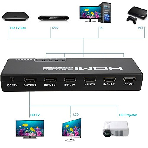 ELEGIANT 5 Port Ready Full HD 1080p HDMI Switch 5 zu 1 Umschalter Dolby True HD, Mit IR Fernbedienung - 2