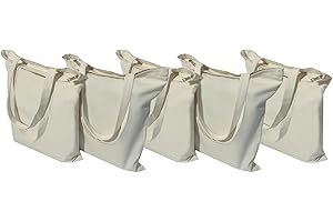 Mimain Bolsas de Tela 35x40cm con Cremallera y Bolsillo. Bolso de Tela Blanca Gruesa 345 g/m² Reutilizable para Universidad, Trabajo, Compras y Pintar. Bolsa Tote Bag calidad superior