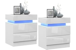 ‎LVHCMFOHM Lvhcmfohm Nachttisch Weiß 2er Set, Nachtschrank mit Led Licht, Nachtkommode mit 2 Schubladen und Schränke mit Klappdeckel für Wohnzimmer, Schlafzimmer (45x35x52cm)