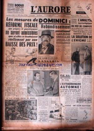 AURORE (L') [No 3192] du 15/12/1954 - LES MESURES DE REFORME FISCALE - DOMINICI - NOUVELLE ENQUETE - LANGLOIS - OLSON - BOXE - PIE XII. en ligne