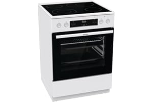 Gorenje GECS6C 70 WPA Elektro-Standherd mit Glaskeramik-Kochfeld 60 cm / 71 Liter/ExtraSteam/GentleClose/AirFry/Versenkbare Knebel/AquaClean/PerfectGrill/Teleskopauszüge/weiß, 740963