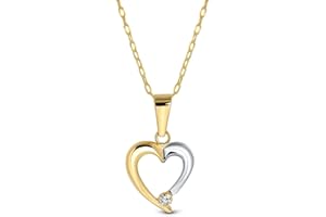 MIORE Pendentif Femme, Pendentif Cœur en Or bicolore 9 Carats (375) – Cœur en Or et Pierre de Zircone/avec Chaîne en or 375 / Chaîne en Argent 925, Bijoux femme