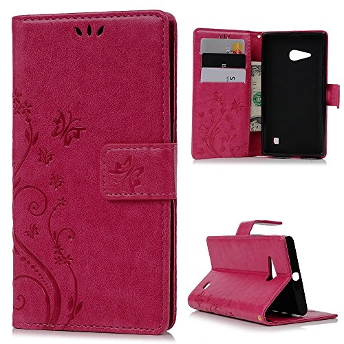Nokia 730 Hülle Badalink Nokia 730 UltraSlim Schutzhülle Leder PU Handyhülle Rosa Rot Handytasche Wallet Case Ständer Handyhuelle Cover +Eingabestifte+Staubschutz Stecker - 3