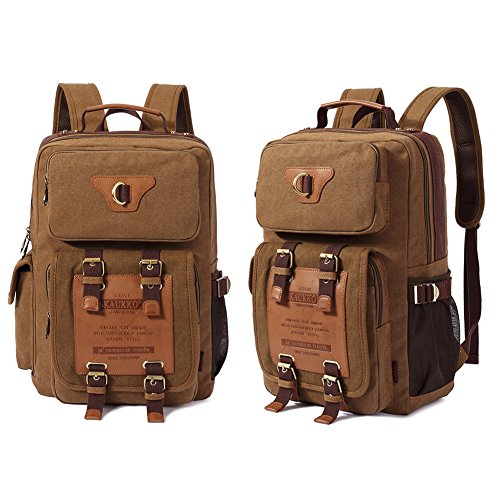 Kaukko Classic Canvas Backpack with 2 Side Pockets, College School Laptop Bookbag, Satchel, Hiking Bag, Fit 15.6″ Laptop, Straps Reinforced - 6