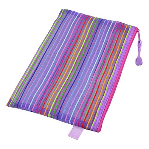 A5 Datei Tasche - TOOGOO(R) Reissverschluss Nylon Mesh Purpur Streifen A5 Dokumente, Stift Datei Tasche Ordner