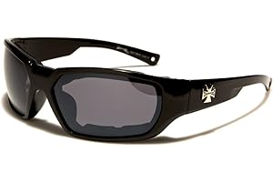 LUPSTY Lunettes de Soleil Moto Motard Biker matelassée avec Coussinets de Protection enveloppantes Wrap Femmes Hommes 8CP927MIX (Verres Gris Monture Noir Brillant)