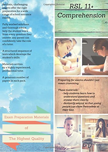 Book's Cover ofRSL 11 Comprehension Practice Papers with Detailed Answers  Explanations for 11 Plus  KS2 English Volume 1