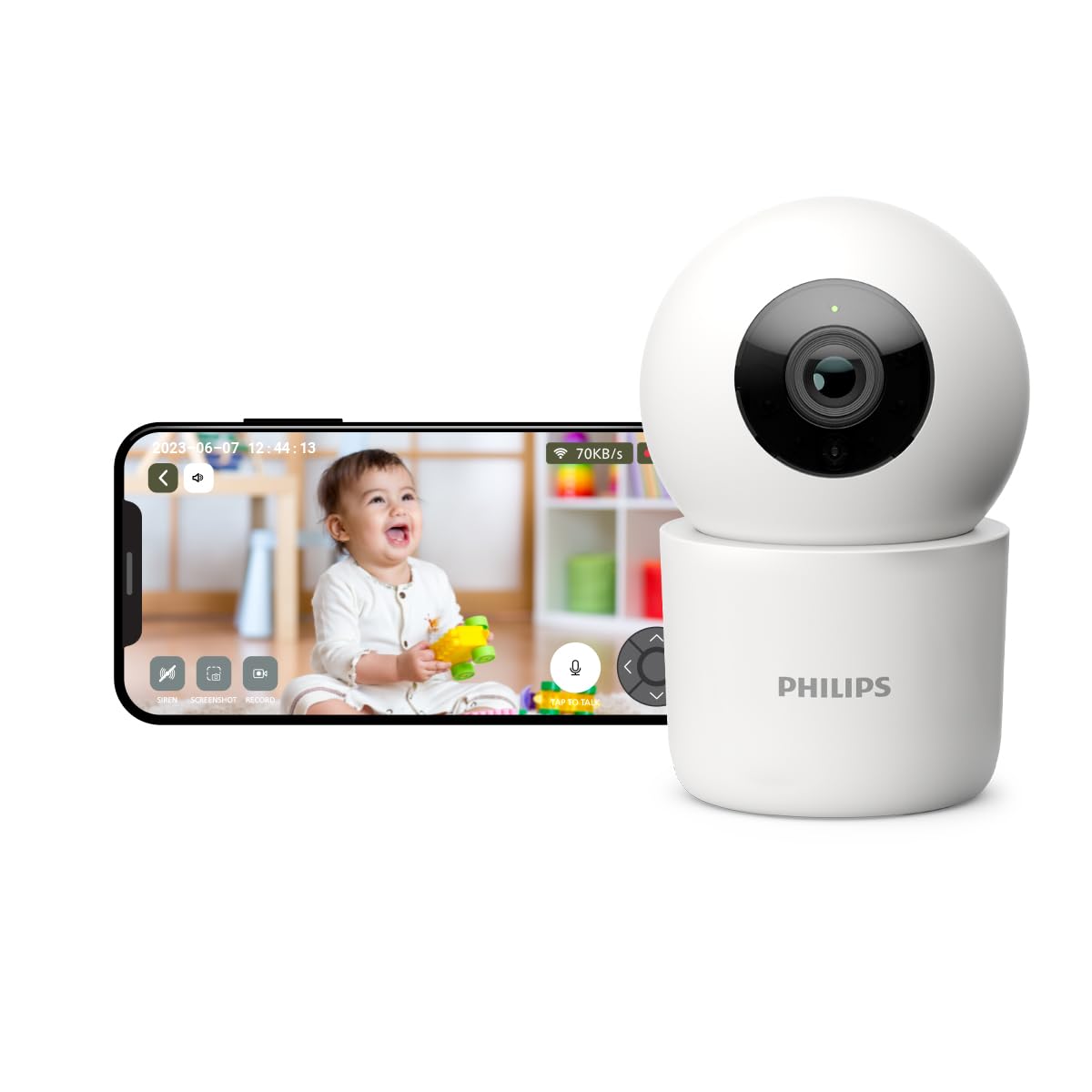 PHILIPS 3MP Wi-Fi Indoor 360 Degree Security Camera | CCTV for Home | 2K(1296p) Resolution, Pan Tilt Zoom, 2-Way Talk, Motion