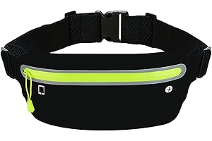 MAXQUU 1 cintura da corsa, impermeabile, marsupio, marsupio con elastico regolabile, marsupio ultraleggero, marsupio con attacco per cuffie (nero), Nero , 27 x 12 cm, Marsupio da corsa
