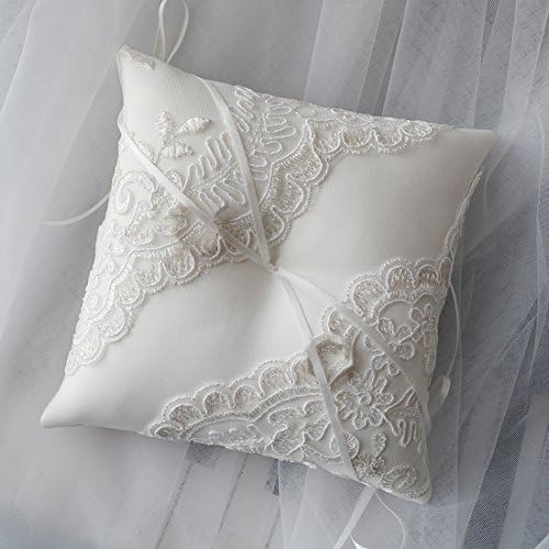 LORTAL Wedding Ring Bearer Pillow with Ivory Lace Flower 6.2 inch x 6.2 inch RP02