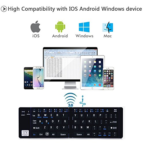 Portable Faltbare Bluetooth Wireless & USB Wried Dual Mode Keyboard Ultra-Slim Full-Size Mini Bluetooth Tastatur Für Android, IOS, Windows, Mac OS, iPhone 7/7 plus / 6plus / 5, iPad / iPad Luft / iPad Mini & Tablet (Golden) - 5