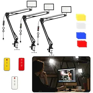 3 Packs 70 LED Video Conference Lighting with Clamp Scissor Arm Stand/Color Filters/Remote Control, Obeamiu 5600K USB Studio Lights Kit for Photography Shooting, Zoom Calls, Live Streaming