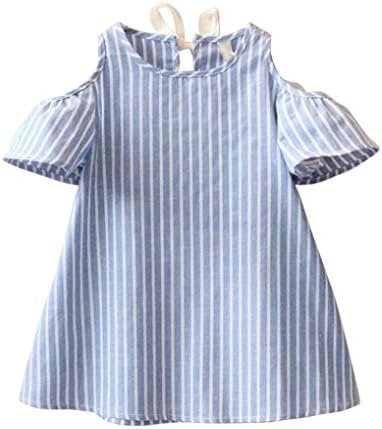 Bestoppen baby outfits Bestoppen Girls Kids Cotton Cold Shoulder Princess Party Dress Kids Girl Cute Short Sleeve Striped Swing Dresses Tutu Crewneck Dress Dancewear for 5-14 Years Old (13/14T, Blue)