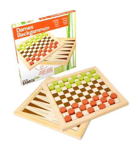 Preisvergleich Produktbild JeuJura 66106 Gesellschaftsspiel, – Damen – Backgammon – Tablett wendbar – Bambus – 30 cm
