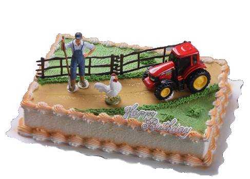 Cake Company Torten-Figur "Bauernhof" | 1 Arbeiter & 1 Huhn von Bullyland | 1 Happy Birthday Schriftzug | Torten-Deko mit 2 Zäunen & 1 Traktor aus Kunststoff | Kuchen-Deko für Motiv-Torten