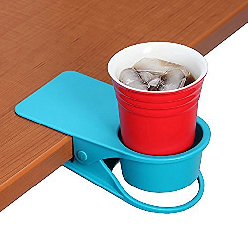 Trinkbecher Halterung Clip – Home Büro Tisch Schreibtisch Seite Riesige Clip Wasser trinken Soda Kaffeebecher Getränkehalter Tasse Untertasse blau