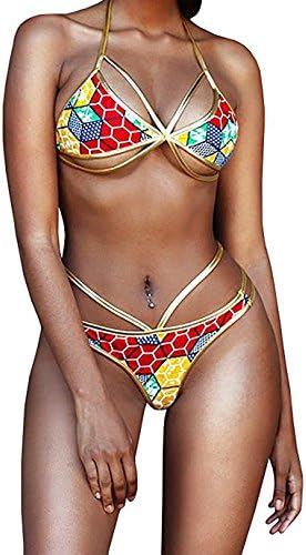 Women's African Metallic Triangle Bandage Cut Out Swimwear High Waist Bikini Sets Swimsuit